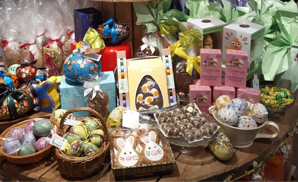 lots of chocolate easter eggs and easter themed chocolates